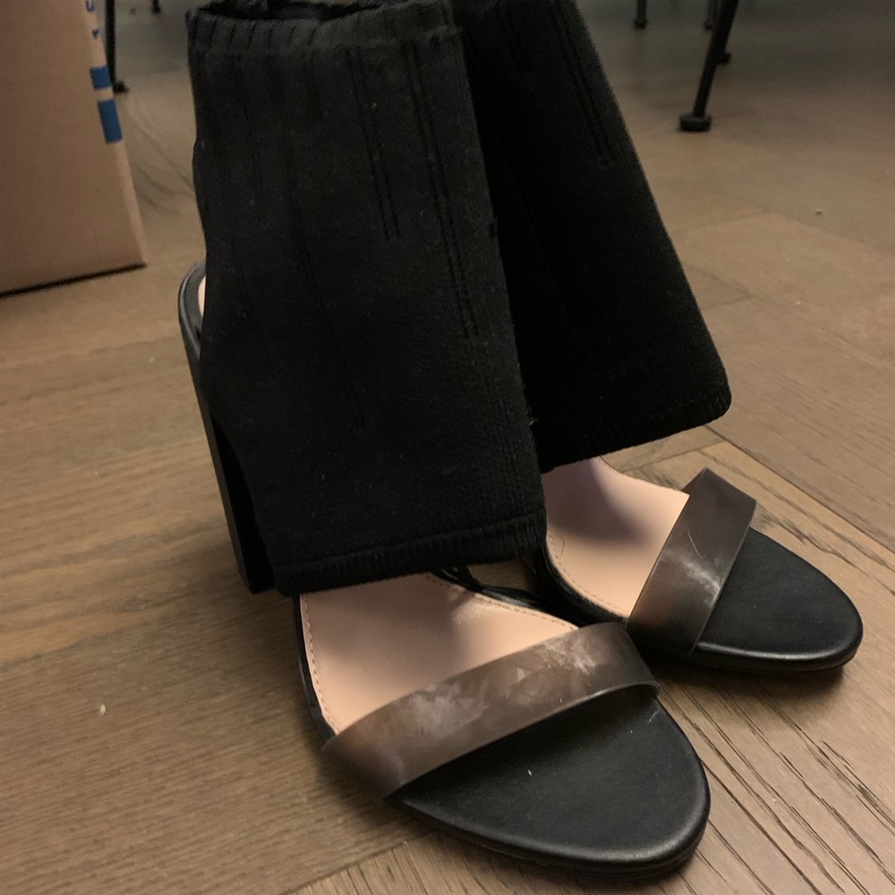 black block heel open toe sandal/booties